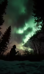 a man kneeling down and watching the sky
