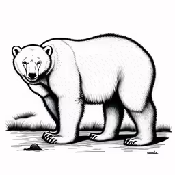 a polar bear standing on the ground,the drawing shows a bear walking on the ground