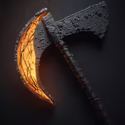 an axe with a glowing blade that is sitting on top of a table
