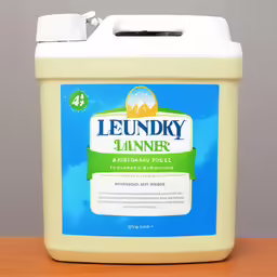 a gallon of laundry deterant sitting on a wooden table
