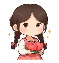 an animated cartoon girl holding a heart with a flower in her hand
