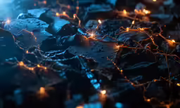 a pile of rocks is covered with some small lights