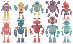 robot sculptures in various different angles and sizes