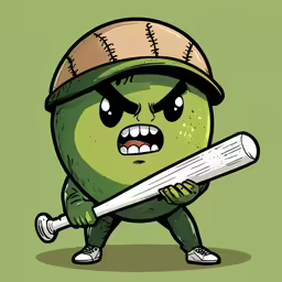 an image of a funny green baseball player holding a bat