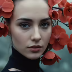 a woman with flowers in her hair