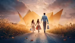 a family is holding hands walking together as they hold the hand of their child