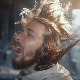 a man with some hair in the air