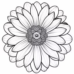 a flower with black and white accents is seen here,the white and black sunflower drawing is an abstract flower design