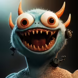a close up of an evil looking monster