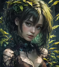a woman with green hair is posing for the camera
