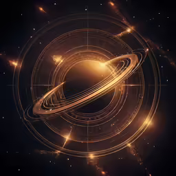 saturn with light and stars around it