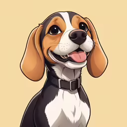 a beagle is smiling as it stands up
