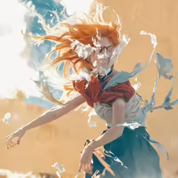 a beautiful woman floating in the air while wearing glasses