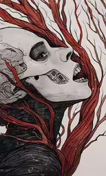 a painting that looks like it has red hair