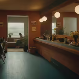 a woman walking in the door way to a small living room