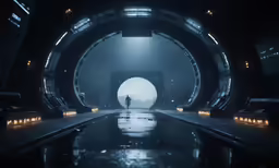 a person is walking through the inside of a tunnel