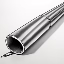a metallic tube is on a white surface