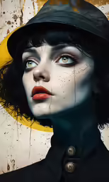 an image of a woman in black with bright blue eyes
