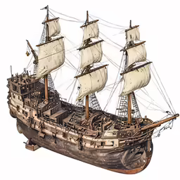 a wooden model of a sailing ship