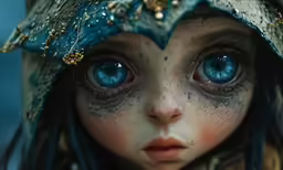 a little girl with a big blue eyes wearing a bonnet