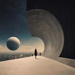 a man and a child walking into an enormous building
