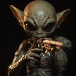 a creepy looking figure holding a cellphone