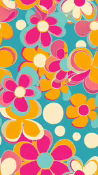 a flower pattern with different colors and shapes,many different colored flowers on blue