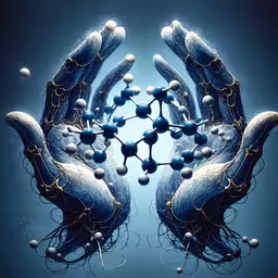 the abstract view of a hand holding many balls