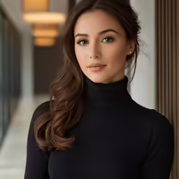 the woman in the black dress is posing for the camera
