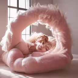 the lady is posing for a picture with fur on her back
