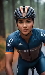 a woman on a bicycle wearing a helmet