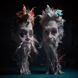 two people with large hair and very long beards, are posed together
