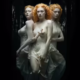 three women with large breast body standing in a line