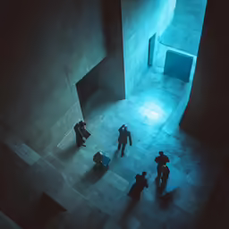 aerial view from above of group of people on steps