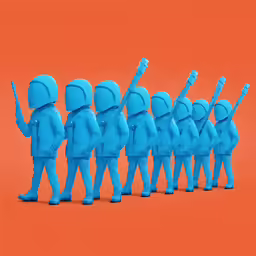 a group of little blue people with baseball bats