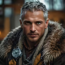 man with gray hair wearing leather jacket and wrist watch