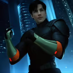 a man with an arm brace holding a bottle