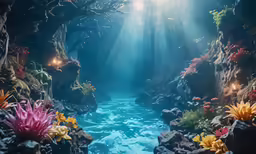 an underwater scene with water and flowers