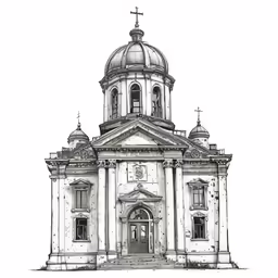 a drawing of an old church on paper