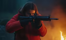 a person holding a gun and pointing at it