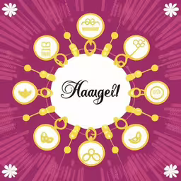 an artistic graphic with the words haagelli surrounded by symbols