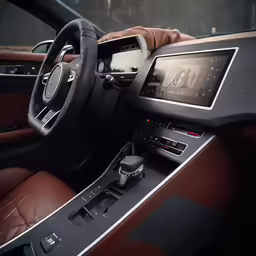 an interior shot of a vehicle with the instrument and dash board showing