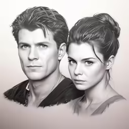 two people looking at each other with one of them behind the image
