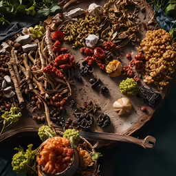 a bunch of different types of food sitting on top of a tray