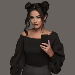 a woman wearing a black off the shoulder top