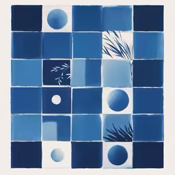 a blue tile with plants in the middle