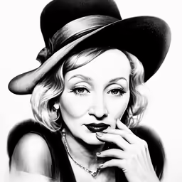 a black and white photo of a woman in hat