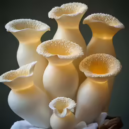 an arrangement of various vases are displayed