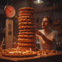 a person leaning over a pile of cookies