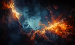 a massive fireball with clouds in the middle